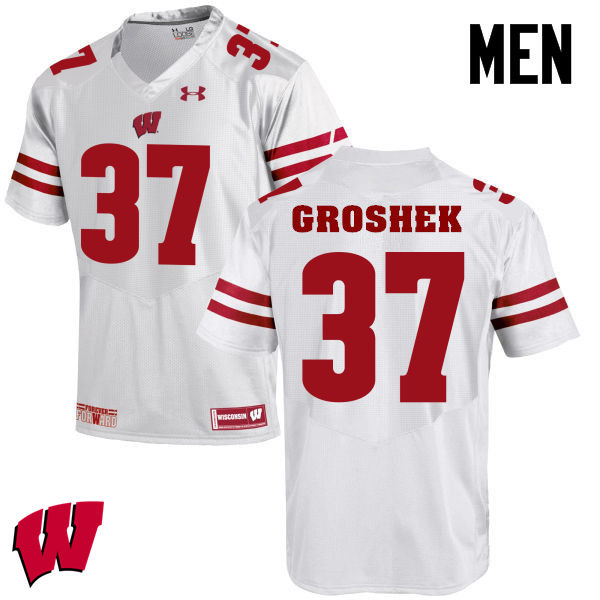 Men Wisconsin Badgers #14 Garrett Groshek College Football Jerseys-White